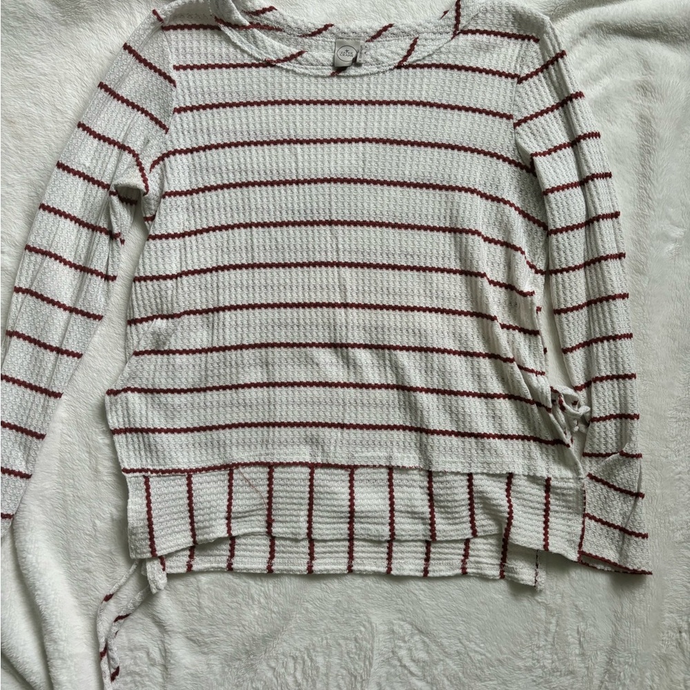 Striped White and Red/ Maroon Women's Top